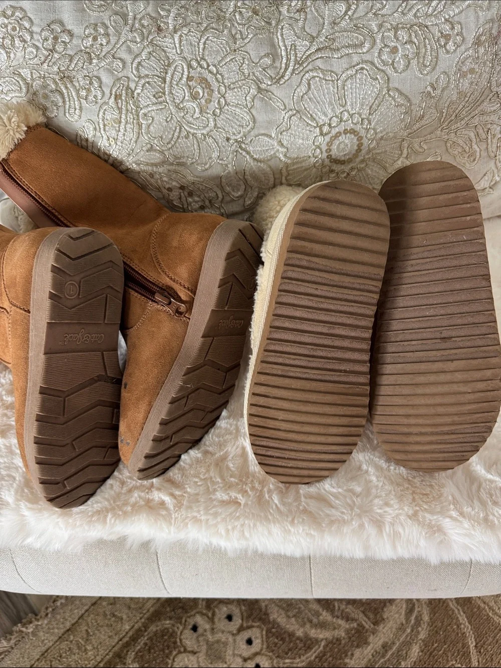 Cat & Jack Brown and Cream Faux Fur Kids Boots Duo